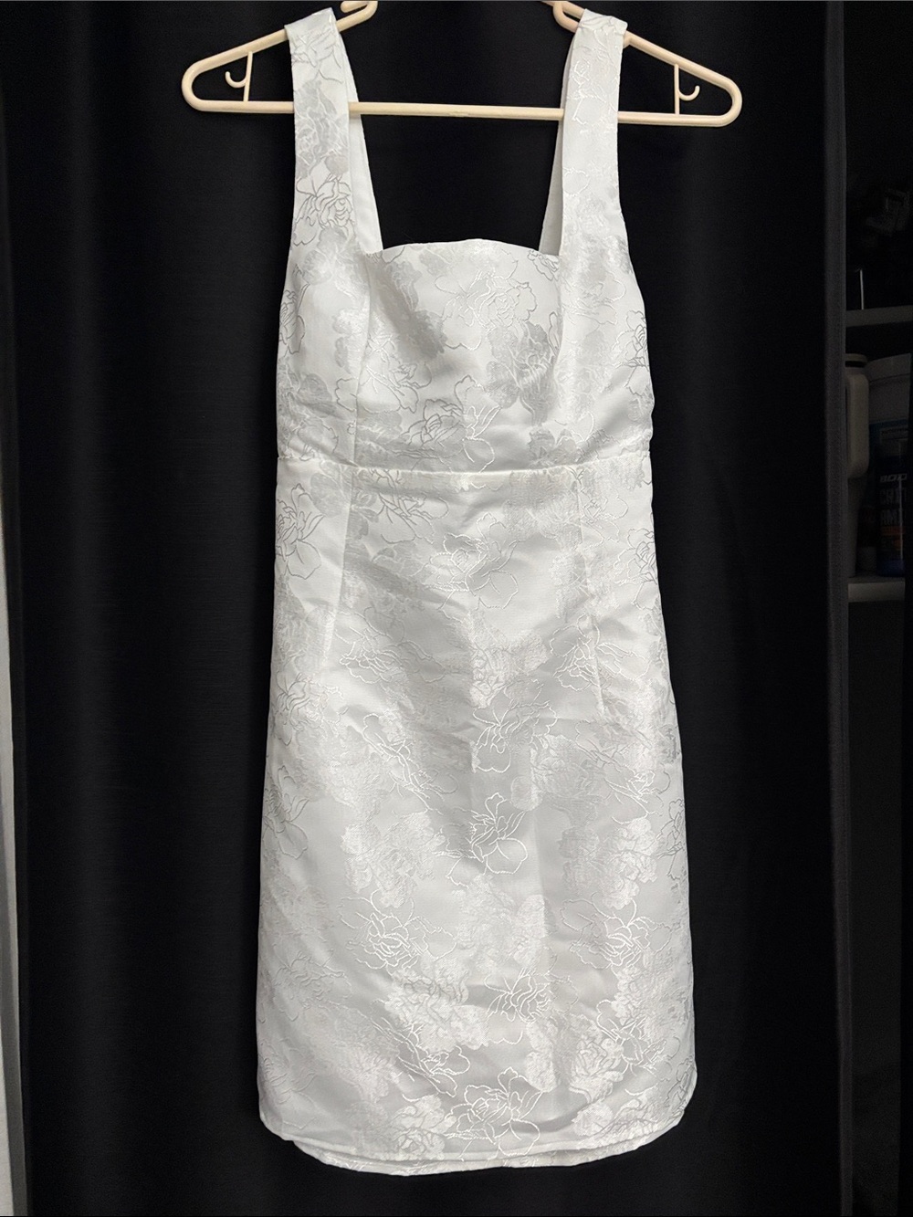 Lulu's White Floral Jacquard Square-Neck Mini Dress